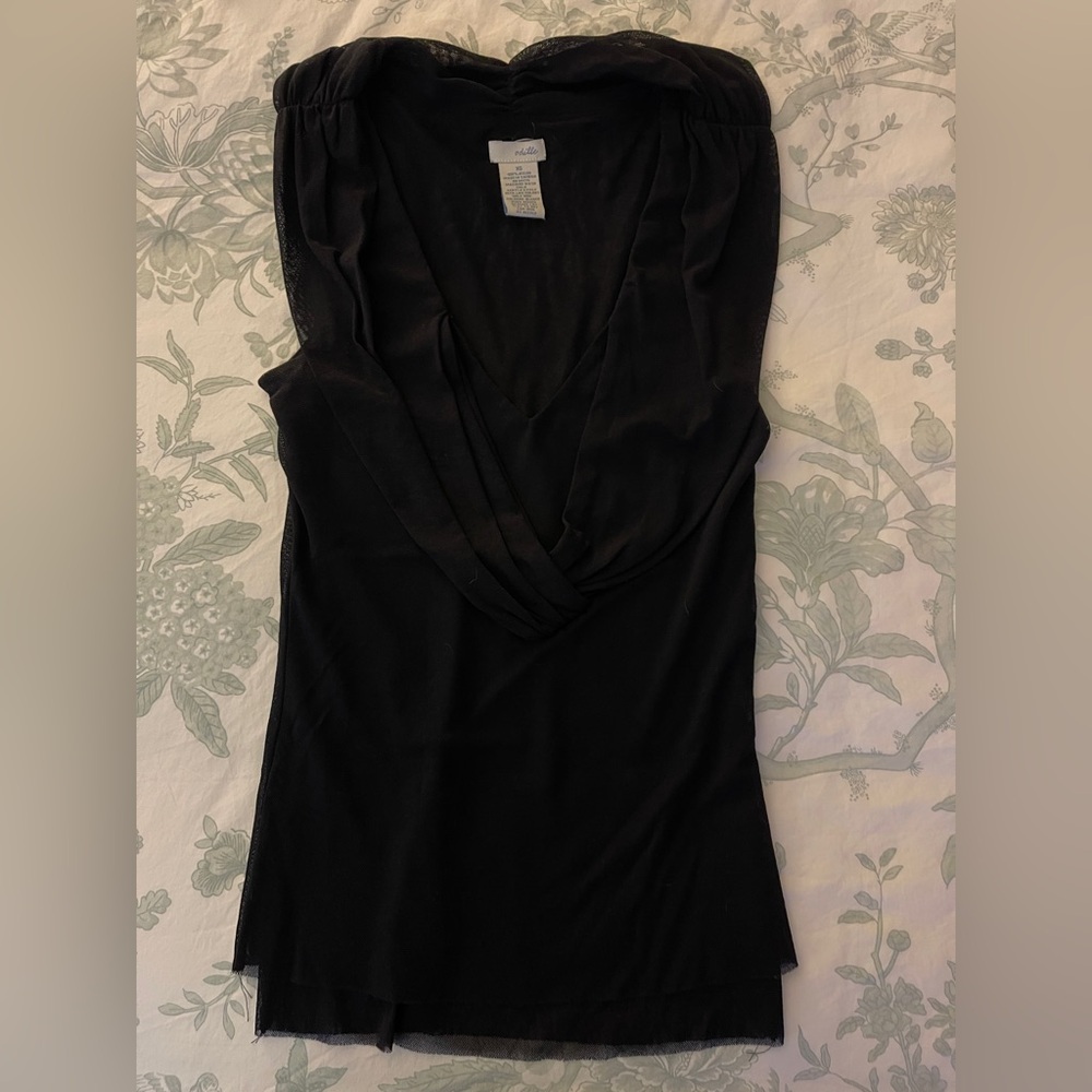 Anthropologie Odille Dressy Black V-Neck Top, XS